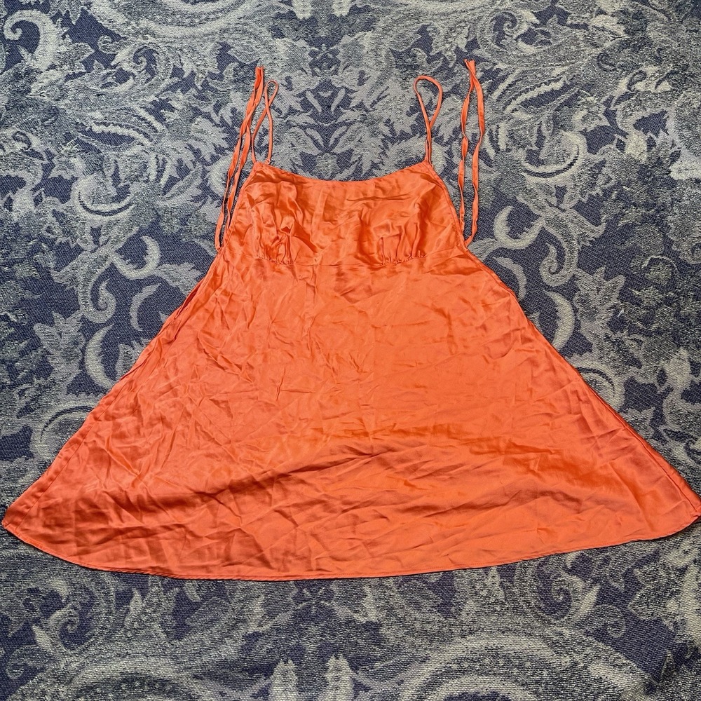 Vtg Victoria's Secret bright orange Silk Slip Dress Top Womens Size Small